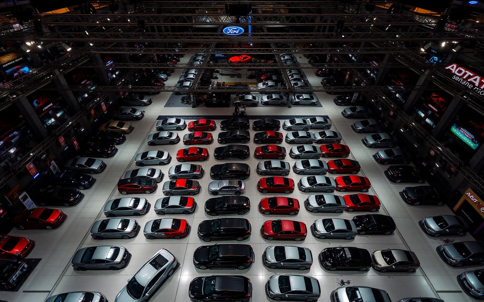Exhibition hall with vehicles